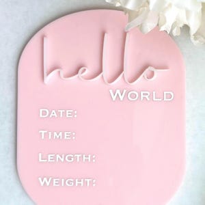 Newborn Announcement Sign Birth Announcement Sign Baby Arrival Sign Birth Stats Sign Custom Color Options Hello World Newborn Photo Prop