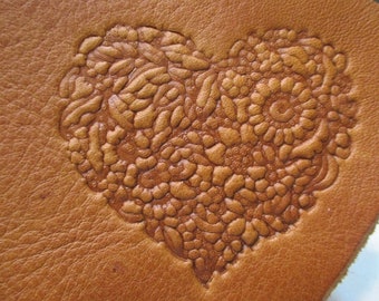Vintage Heart Love Flower Leather stamp 59x56 mm, leather emboss relief 3D