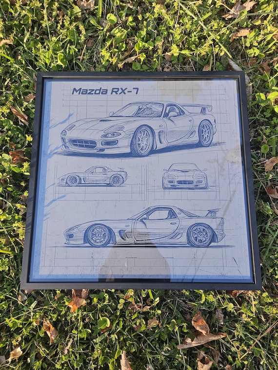 Mazda RX-7 Blueprint – Laser Engraved Aluminum Car Print | JDM