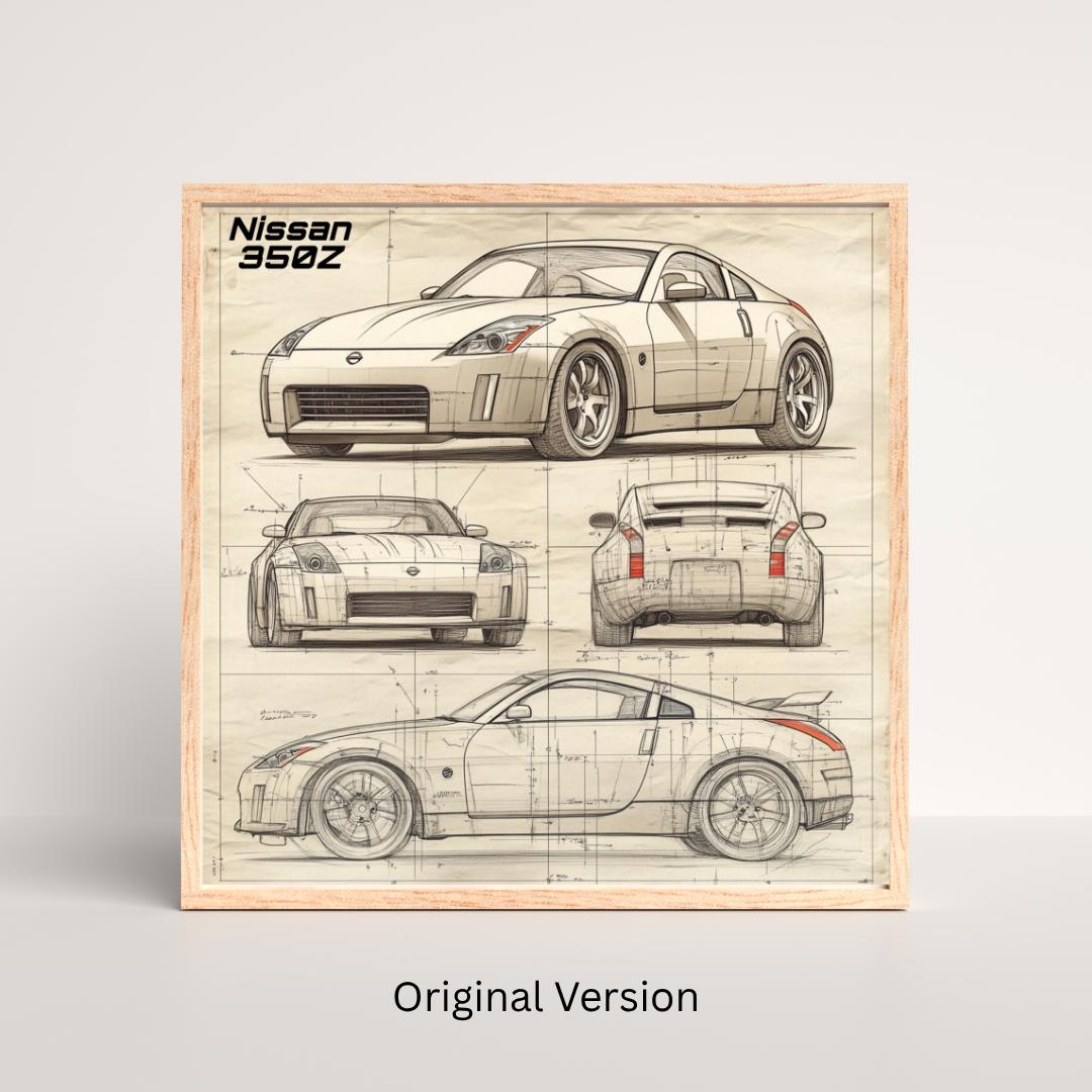 Nissan 350Z Blueprint Digital Download - Printable Car Wall Art