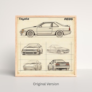 Toyota AE86 Blueprint Digital Download - Printable Car Wall Art