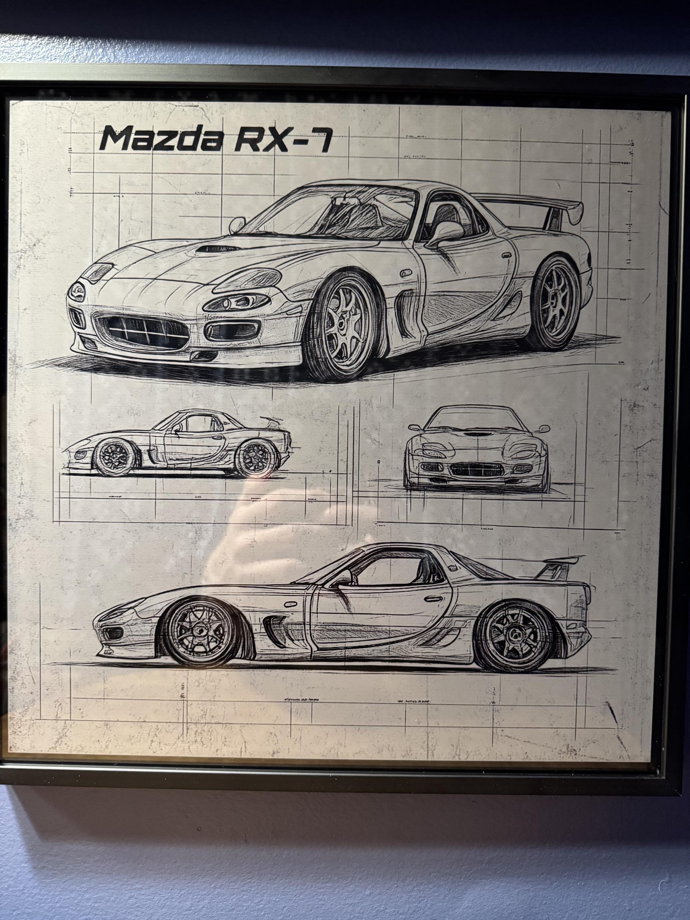 MZ_RX7 ページ Mazda RX-7 Blueprint – Laser Engraved Aluminum Car Print | JDM