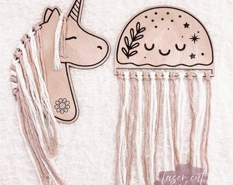 Porta mollette per capelli SVG a forma di unicorno, macramè a forma di medusa, file laser, licenza commerciale