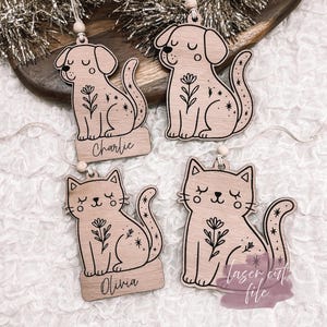 SVG Cat Dog Ornament, Laser Cut File, Xmas Cat Dog Laser File, Commercial License, Pet Xmas Ornaments