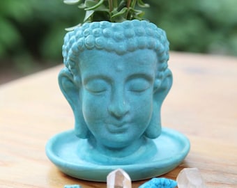 Buddha Planter in Stoneware with Matte Turquoise Glaze