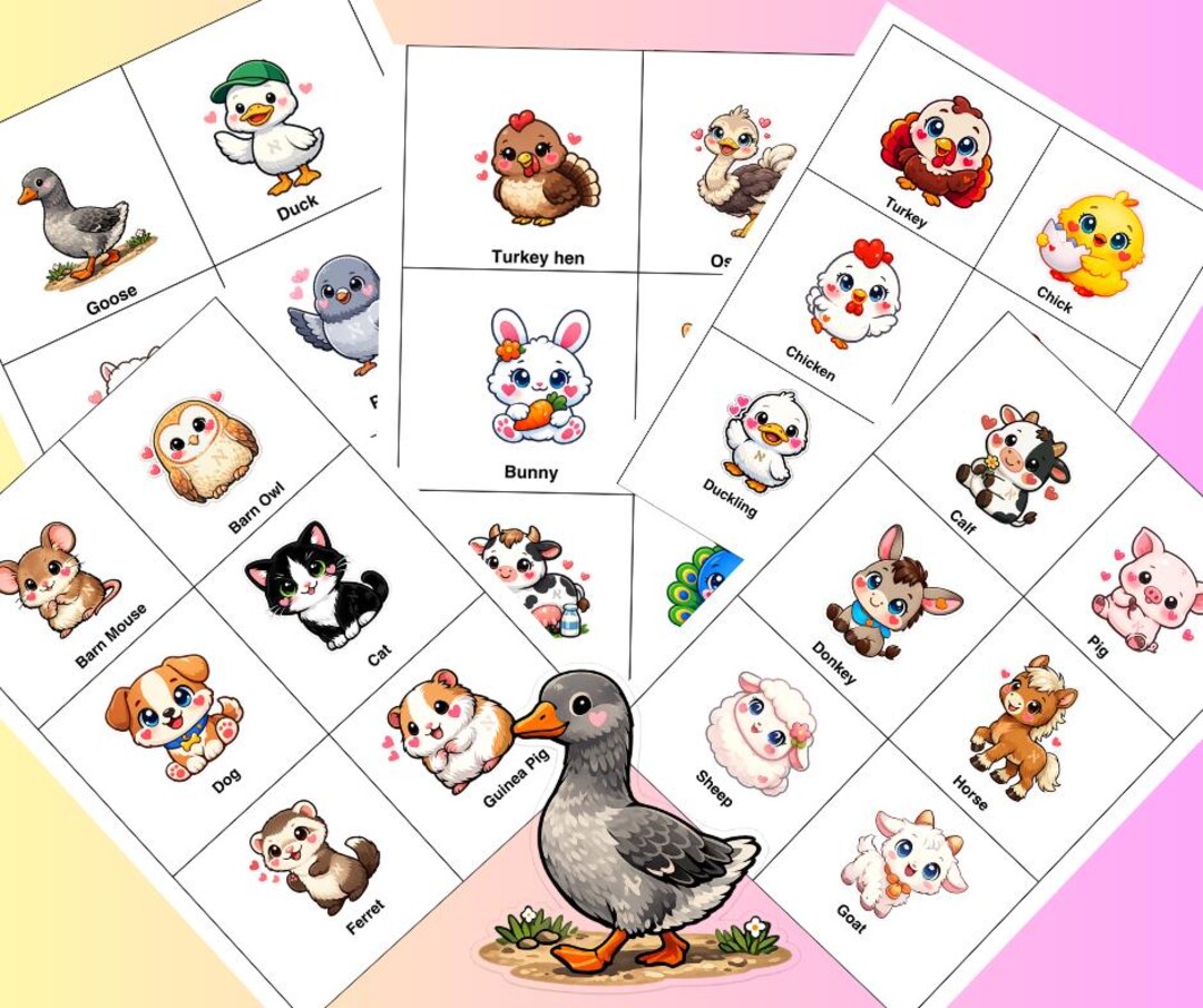 Bauernhof Tiere Memory Spiel zum ausdrucken | 30 Tierkarten + 2