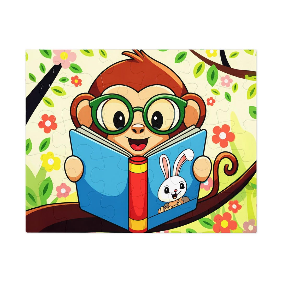 Smart Monkey Reading Jigsaw Puzzle for Kids - Etsy