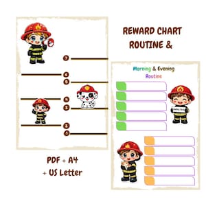 Firefighter Reward Chart Printable, Potty Training Sticker, Montessori Routine Toddler, Kids Behavior Chart