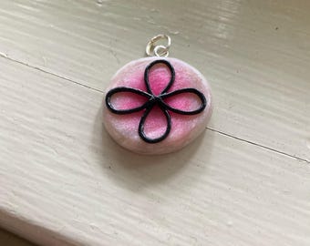Polymer Clay Pink Flower Design Pendant