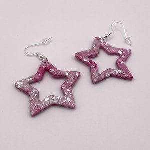 Pink Star Polymer Clay Dangle Earrings