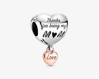 Pandora style   Mum Heart Charm | Love You Mum Sterling Silver Pendant