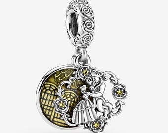 Pandora style   Hand-Finished  Style Disney Beauty and the Beast Dangle Charm S925 Sterling Silver