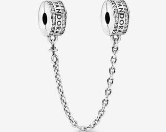 Pandora Moments Safety Chain Clip Charm | Genuine S925 Silver | Logo Design for Bracelet | Handmade