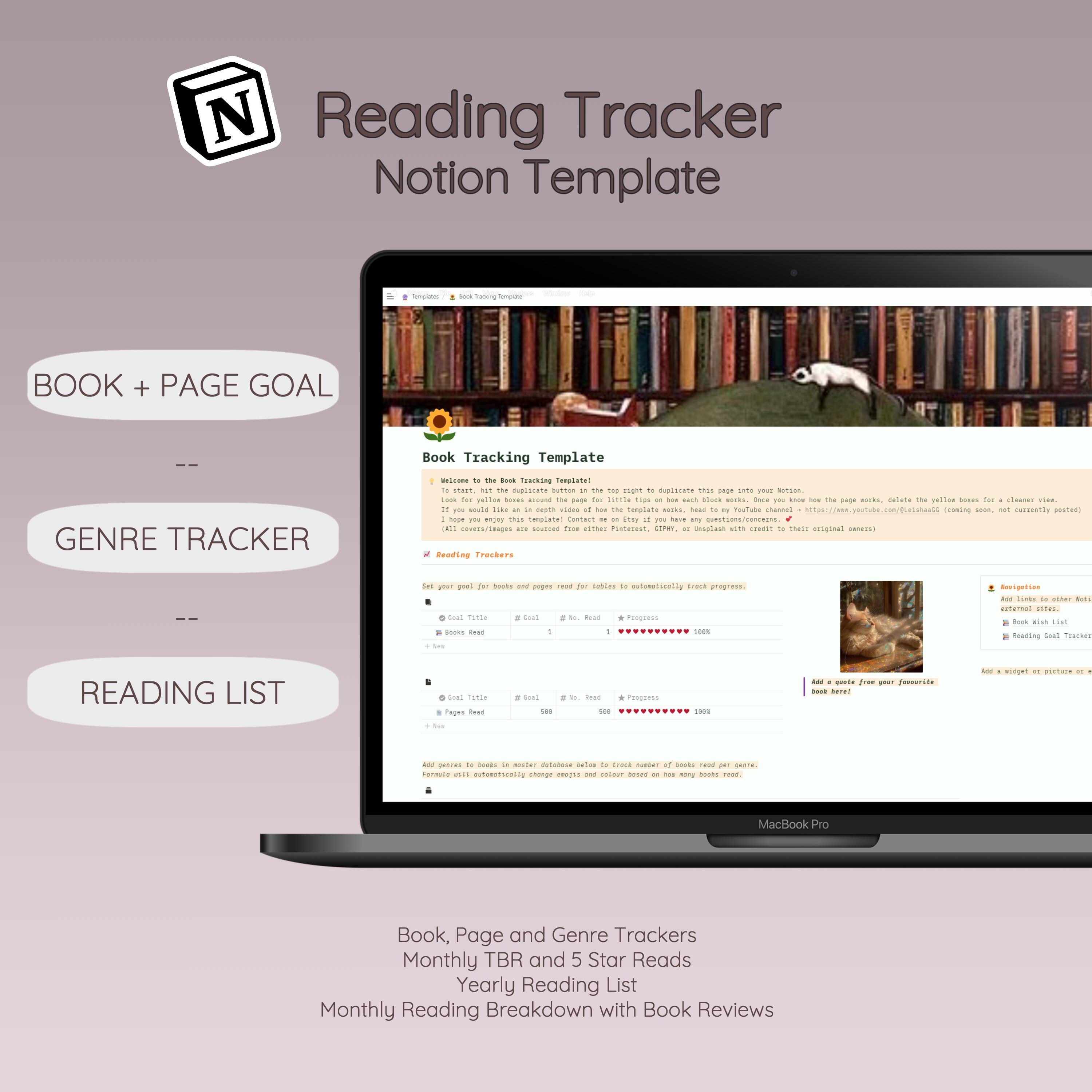 Notion Reading Tracker Template Pinterest Book Aesthetic - Etsy