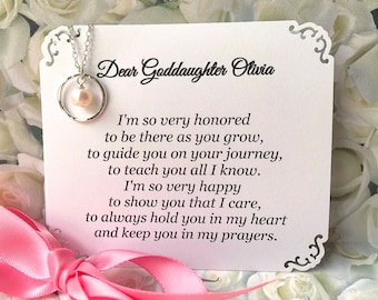 GODDAUGHTER Gift With POEM CARD - Goddaughter Jewelry Gift for Goddaughter Pearl Sterling Silver Baptism Confirmation God Daughter Birthday