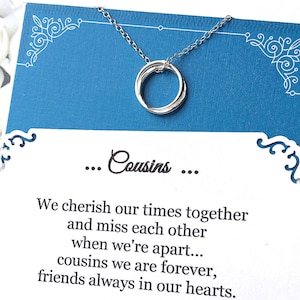 COUSINS Necklace w POEM Card for 2 or 3 Cousins INSEPARABLE RiNGS Sterling Silver Jewelry for Cousin Gift for Cousin Poem Gift Wrapped image 1