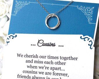 COUSINS Necklace w POEM Card for 2 or 3 Cousins INSEPARABLE RiNGS Sterling Silver Jewelry for Cousin Gift for Cousin Poem Gift Wrapped