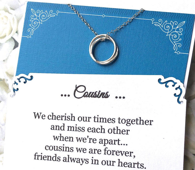 COUSINS Necklace w POEM Card for 2 or 3 Cousins INSEPARABLE RiNGS Sterling Silver Jewelry for Cousin Gift for Cousin Poem Gift Wrapped image 1