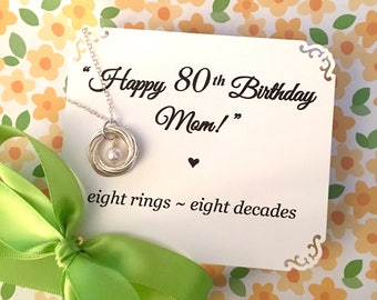 80th BIRTHDAY Gift for Women 80th Birthday for Mom Grandma 8th Anniversary Gift Sterling Silver 8 Rings for 8 Decades Interlocking Rings