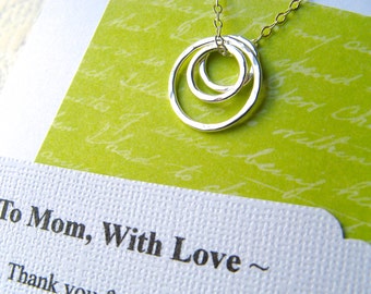 MOM Necklace Poem Card Gift for Mother Jewelry for Mom Sterling Silver Rings Representing a Mother and Her Children - REMINDER POEM