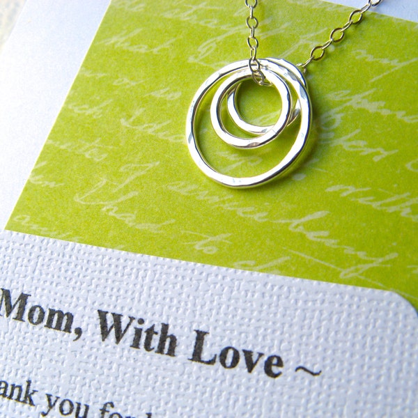 MOM Necklace Poem Card Gift for Mother Jewelry for Mom Sterling Silver Rings Representing a Mother and Her Children - REMINDER POEM