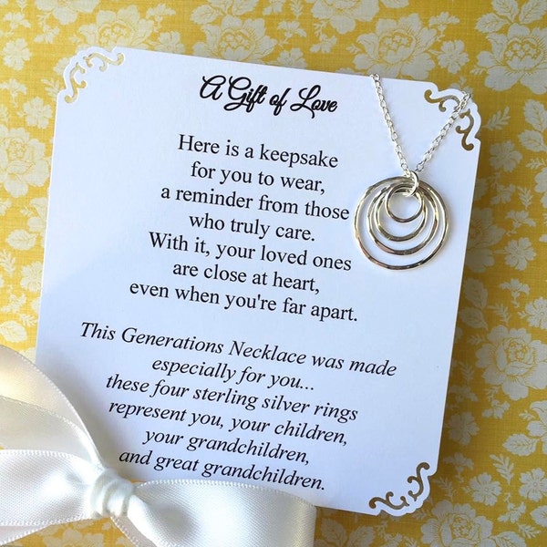 GREAT GRANDMOTHER NECKLACe Grandma Gift 3-4-5 Generations Family Necklace POEM Grandma Jewelry Sterling Silver Circles Represent Generations