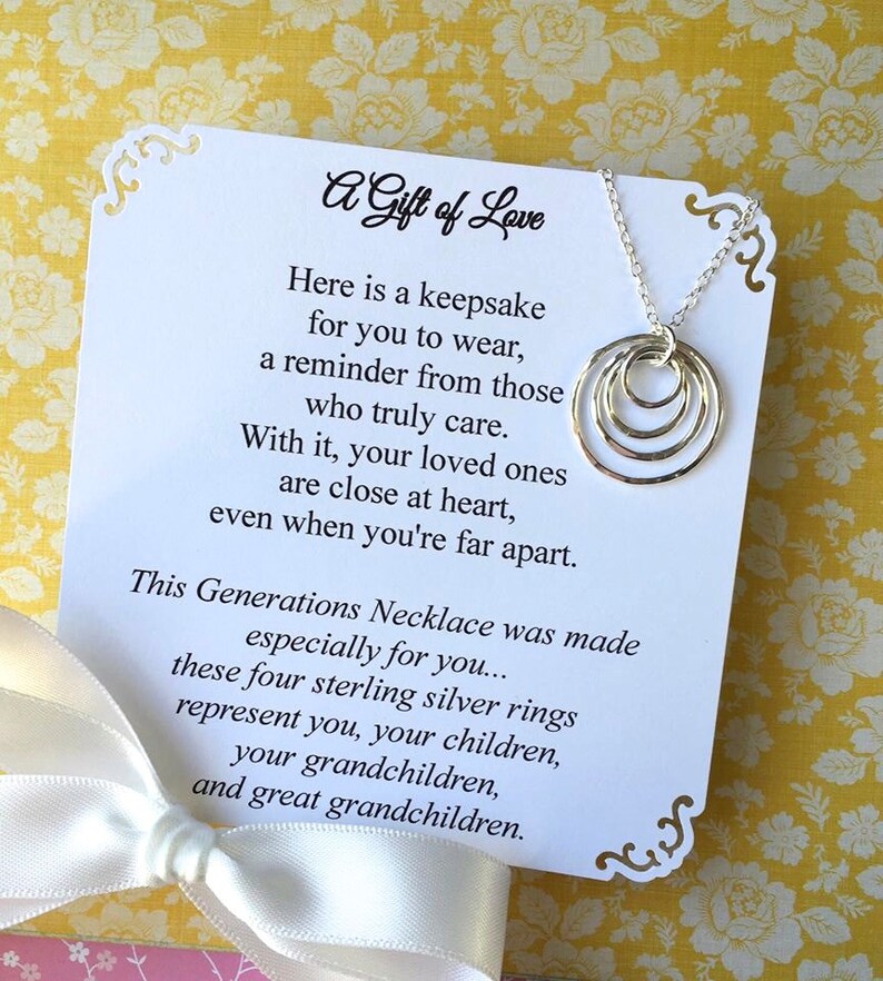 GREAT GRANDMOTHER NECKLACe Grandma Gift 3-4-5 Generations Family Necklace POEM Grandma Jewelry Sterling Silver Circles Represent Generations image 1