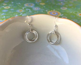 THREE SISTER Earrings With POEM - Sterling Silver Inseparable Rings for 3 Sisters Jewelry Trinity Gift for Three Sisters