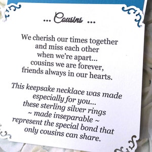 COUSINS Necklace w POEM Card for 2 or 3 Cousins INSEPARABLE RiNGS Sterling Silver Jewelry for Cousin Gift for Cousin Poem Gift Wrapped image 2