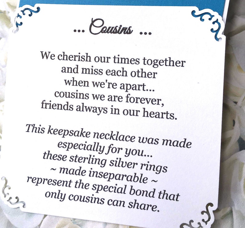 COUSINS Necklace w POEM Card for 2 or 3 Cousins INSEPARABLE RiNGS Sterling Silver Jewelry for Cousin Gift for Cousin Poem Gift Wrapped image 2