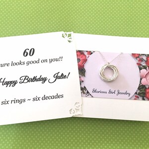 60th BIRTHDAY Gift Necklace With POEM 6 Sterling Silver Connected Rings for 6 Decades Birthday Gift Mom Sister Friend 6 Connected Rings image 4