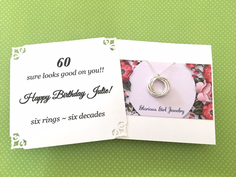 60th BIRTHDAY Gift Necklace With POEM 6 Sterling Silver Connected Rings for 6 Decades Birthday Gift Mom Sister Friend 6 Connected Rings image 4