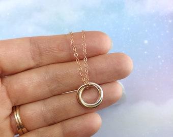 Rose Gold + 14k Gold Filled + Sterling Silver Connected Circles TriColor Mixed Metal Rings 3rd Anniversary Trinity 3 SISTERS NECKLACE