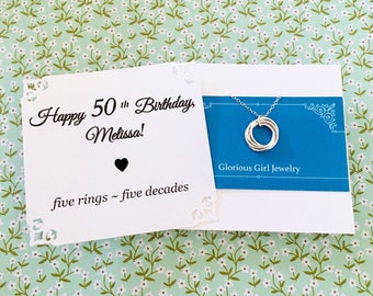 5 Rings for 5 Decades 50th BIRTHDAY Gift for Women Fifty and Fabulous Birthday Necklace STERLING SILVER Interlocking Connected Circles