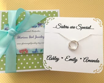 3 SISTERS NECKLACE Gift for Three Sisters Jewelry Sterling Silver Connected Circles Sister Gift Sister in Law Bridesmaid Gift for Sisters