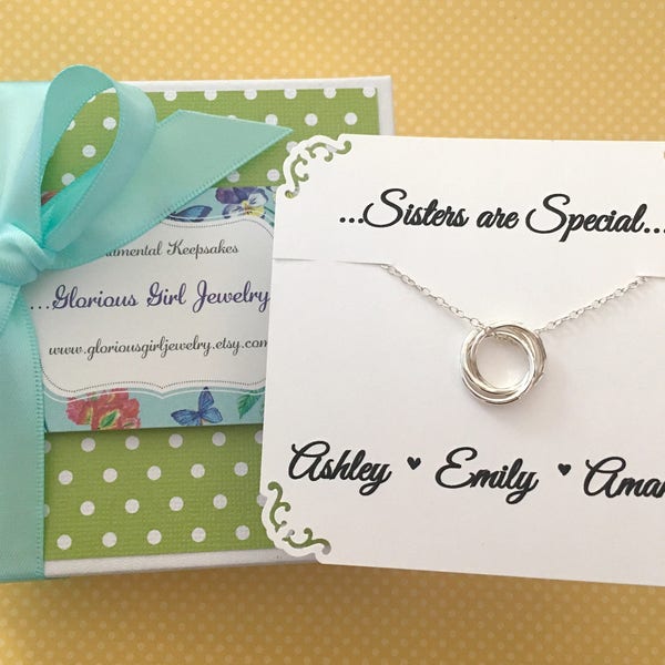 3 SISTERS NECKLACE Gift for Three Sisters Jewelry Sterling Silver Connected Circles Sister Gift Sister in Law Bridesmaid Gift for Sisters