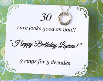 30th BIRTHDAY GIFT for Women 30th Necklace for Friend Sister Birthday Gift Sterling Silver 3 Rings for 3 Decades Connected Circles