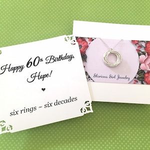 60th BIRTHDAY Gift Necklace With POEM 6 Sterling Silver Connected Rings for 6 Decades Birthday Gift Mom Sister Friend 6 Connected Rings image 1