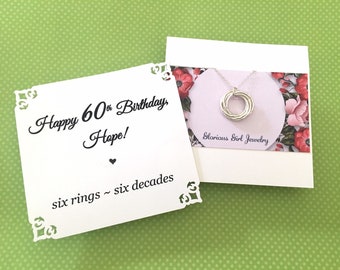 60th BIRTHDAY Gift Necklace With POEM 6 Sterling Silver Connected Rings for 6 Decades Birthday Gift Mom Sister Friend 6 Connected Rings