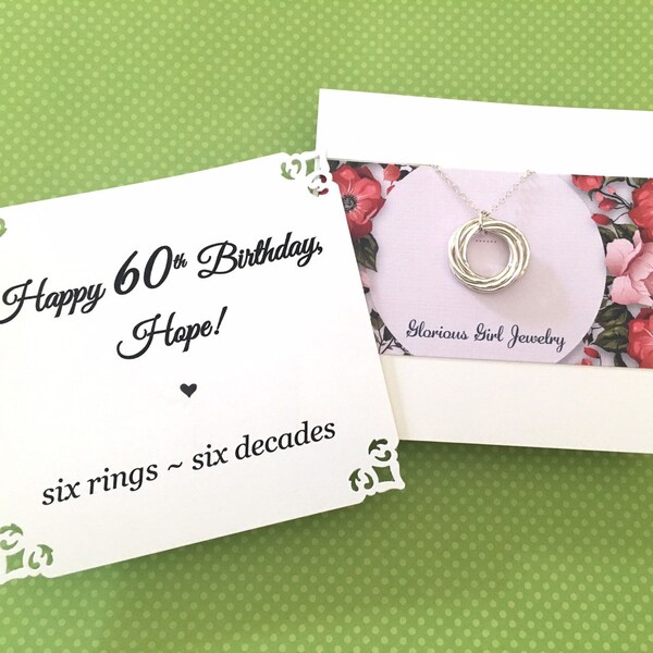 60th BIRTHDAY Gift Necklace With POEM 6 Sterling Silver Connected Rings for 6 Decades Birthday Gift Mom Sister Friend 6 Connected Rings