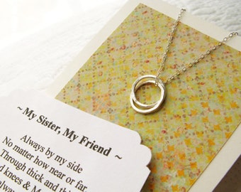 SISTER NECKLACE - Sisters Jewelry - POEM Included Sterling Silver Inseparable Rings Circles Gift Wrapped