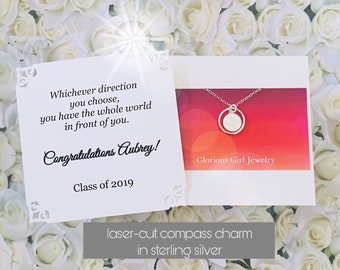 GRADUATION Gift for Her STERLING SILVER High School Graduate College Graduation Compass Jewelry Compass Necklace Compass Charm Going Away