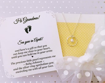 PREGNANCY ANNOUNCEMENT Gift for Grandma Baby Announcement NECKLACE "You're Gonna Be A Grandma!" Sterling Silver & Swarovski Pearl Plot Twist