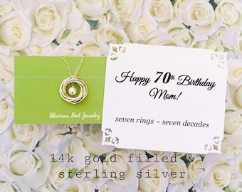 70th BIRTHDAY Gift for Mom 7 Rings for 7 Decades 70th Gift for Grandma Necklace Sterling Silver or Silver and Gold 7 Connected Rings