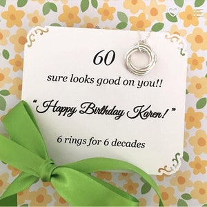 60th BIRTHDAY Gift Necklace With POEM 6 Sterling Silver Connected Rings for 6 Decades Birthday Gift Mom Sister Friend 6 Connected Rings image 6