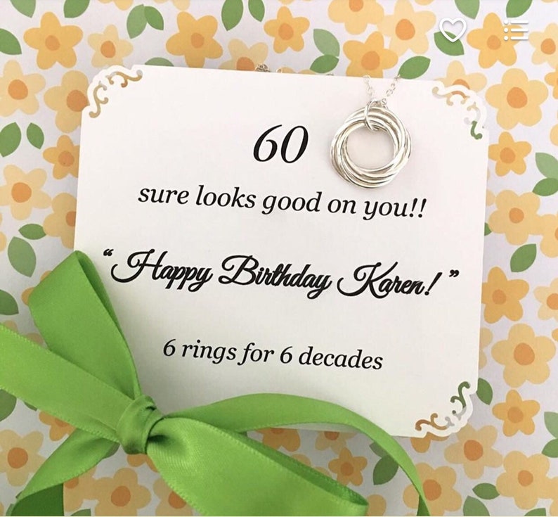 60th BIRTHDAY Gift Necklace With POEM 6 Sterling Silver Connected Rings for 6 Decades Birthday Gift Mom Sister Friend 6 Connected Rings image 6