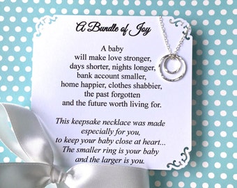 New Mom Gift Baby Shower Gift for First Time Mom Jewelry New Mommy Necklace Choice of 2 Poems Sterling Silver Circles Representing Mom Baby