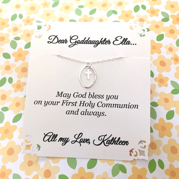 GODDAUGHTER Necklace + Poem - STERLING SILVER Cross Baptism First Communion Gift for Goddaughter Birthday Gift from Godmother or Godfather