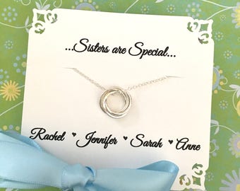 4 SISTERS Necklace Four Sisters Gifts Sterling Silver Sister in Law Gift INFINITY RINGs for Four Sisters Necklace Connected Circles