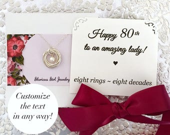 80th BIRTHDAY Gift for Women 80th Birthday for Grandma 8th Anniversary Gift POEM Sterling Silver 8 Rings for 8 Decades Connected Rings